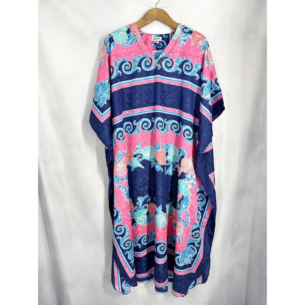 Santé‎ Nautical Shell Print Pink Navy Kaftan Women's Size OS Resortwear Coastal
